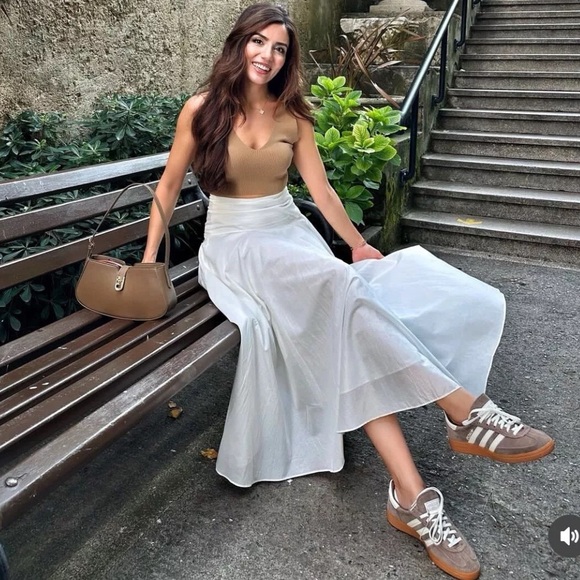 Zara Low Waist Cotton Skirt White Yoke waist Balloon hem ZW Collection L NWT - Picture 8 of 16